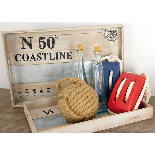 Brown Wood Coastal Tray Set